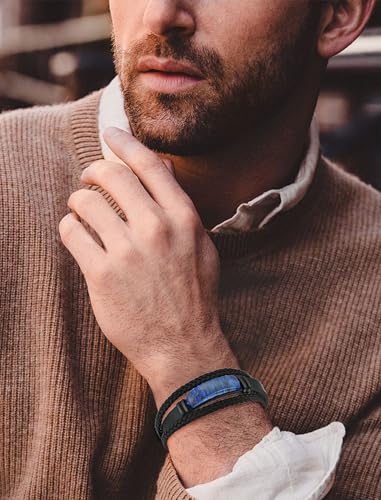 Lapis Lazuli Bracelets for Men Leather Black Bracelet2