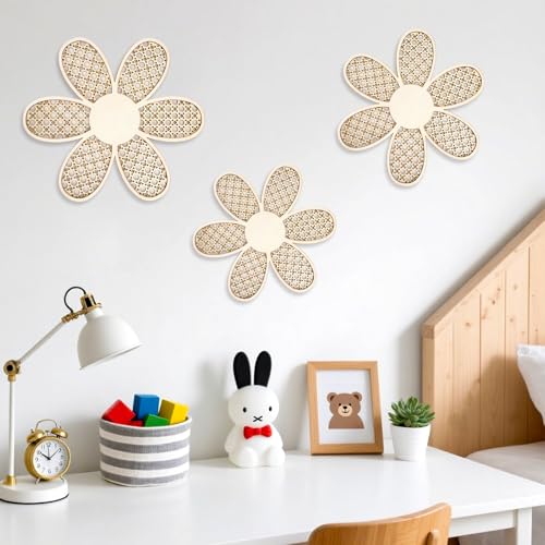 WRENYZK 3pcs natürliche Rattan Blumen Wanddekoration hochwertige...