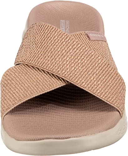 Skechers Women's On-the-GO 600 - Glistening Metallic Mesh Slide Sandals, Rosegold, 10