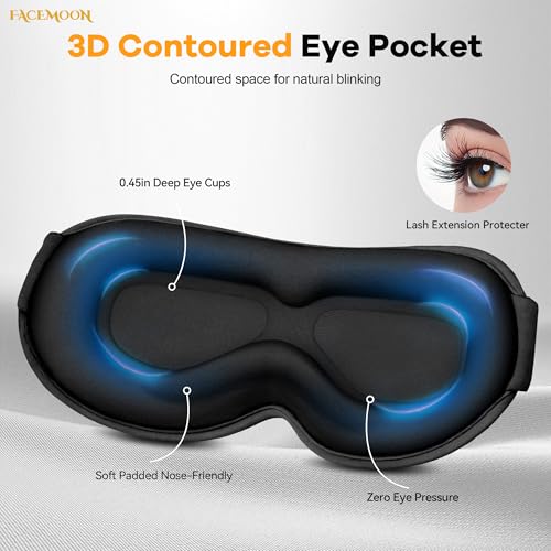 Blackout Weighted Eye Mask for Sleeping: 3D Contoured Gentle-Pressure Sleep Mask for Men & Women - Airplane Travel & Night Shift Essentials, Zero Eye Pressure, Breathable Blindfold, Black - Image 6