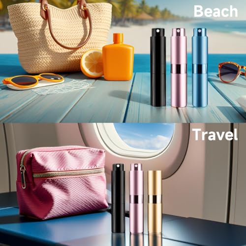 Perfume Travel Refillable Bottle 3Pcs 8ML Portable Atomizer Spray Gifts for Traveling Toiletries Accessories (Black,Pink,Gold)2