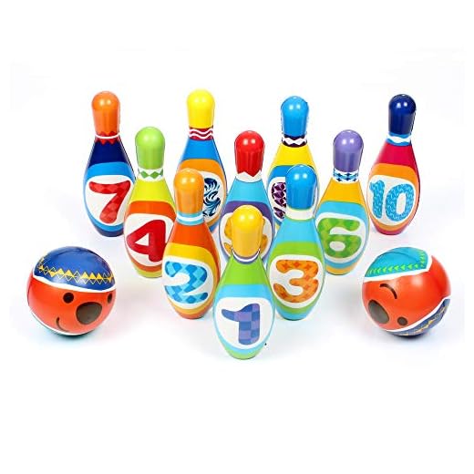 STJOYOPY Kids Bowling Set Toddler Indoor Active Play Game Educational Toys 10 Soft Foam Pins & 2 Balls Developmental Toys Sport Gift for Boys Girls