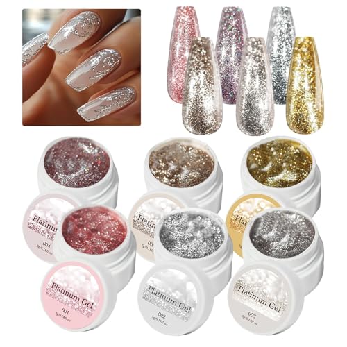 SVCEQZE Esmalte De Uñas Con Purpurina - Kit De 6 Esmaltes Gel Brillantes Color Platino - Decoración Brillante Para Manicura En Casa, Viajes, Estilo Diario y Vacaciones