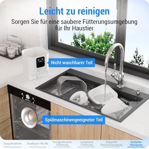 Frienhund 5G WiFi Futterautomat Katze mit APP: 7L Futterspender Katze mit Langsamer Vorschub, WLAN Katzenfutter Automat Kompatibel mit Alexa, Abnehmbare Konstruktion für Einfache Reinigung