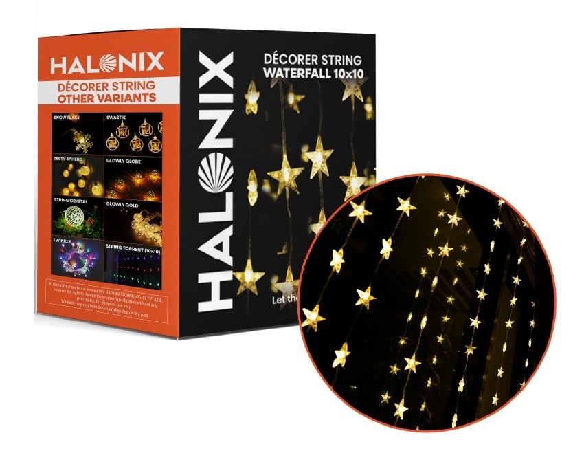 Halonix Plastic Decorer Waterfall 10x10 Bright Led String Light | Diwali Light | Christmas Light | Wedding Light | Festive Lights for Home Decoration (Yellow, 4 Meters, Pack 1)