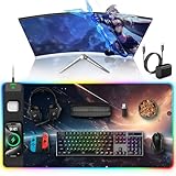 TopMade Wireless Charging Mouse Pad, RGB Gaming Mousepad Home Office Desk Pad, 31.5” x 15.8” Large Desk Mat, Waterproof Keyboard Pad, Cosmic Planet (Includes 20W PD Power Adapter & 6.56ft Woven Cable)