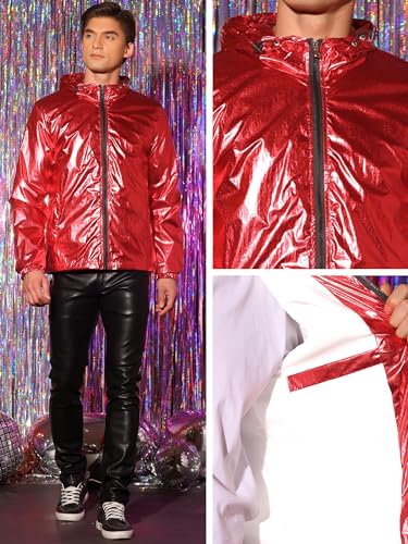 Lars Amadeus Metallic Jackets for Men's Zip Up Disco Party Hooded Windbreaker Shiny Jacket4
