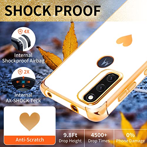 Shorogyt (3in1 Heart Case for Motorola Moto G Pure 2021 6.5 Inch Women Cute Aesthetic Love Hearts Pattern Girls White Gold Luxury Girly Design Phone Cases Cover+Screen+Chain for G Pure 2021 - Image 4