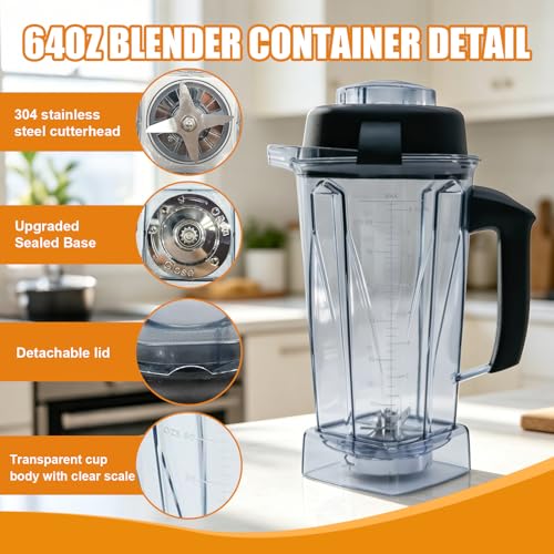 Image of Pure Realm 64oz Replacement Container for Vitamix blender pitcher,BPA-Free Mixing Cup with Stainless Steel Blade, Compatible with 5200, 5000, 6000, 6300, E310, A2300, VM0101 etc, Dishwasher Safe