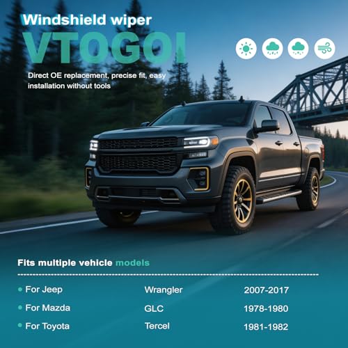 Image of VTOGOI OEM Quality 15''+15'' Windshield Wiper Blades,Premium All-Seasons J-Hook Replacement Wiper Blades (2 Pack)