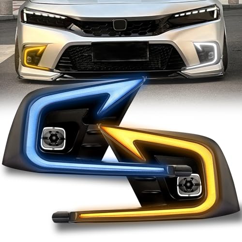Fog Lights Assembly DRL for 2022 2023 2024 Honda Civic 11th Gen Hatchback Turn Signals Lights for 11th gen Civic Sedan Front Fog Lights assembly (24Civic-DRL-No Sensor Hole)