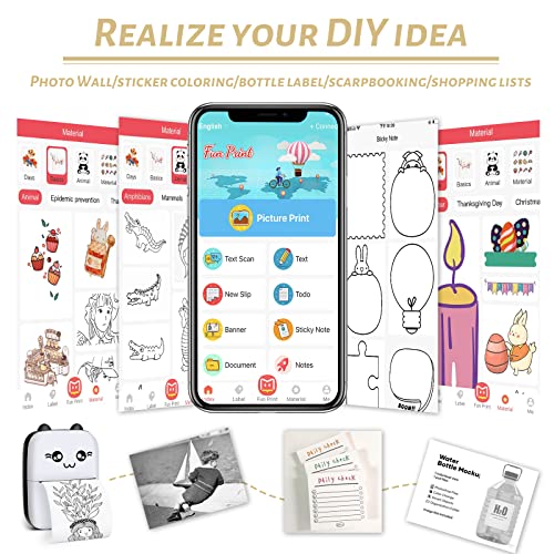 Mini Pocket Printer, Gifts for kids, Portable Thermal Printer for Pictures/Retro Photos/Receipts/Notes/Lists/Label/ Memo/QR Codes, Bluetooth Wireless Smart Printer with Android or iOS APP (Black)