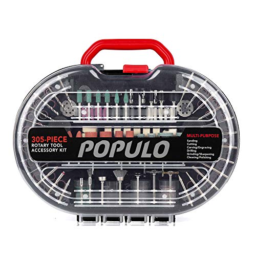 POPULO 305-Piece Rotary Tool Accessories Kit, 1/8-inch Diameter Shanks, Universal Fitment for Easy Cutting, Grinding, Sanding, Sharpening, Carving and Polishing, Storage Case.