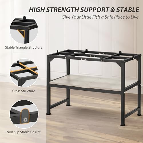 Image of 10-20 Gallon Fish Tank Stand, Metal Aquarium Stand with Adjustable Non-Slip Foot and Wooden Shelf, Reptile Tank Stand Easy to Assemble for Home Office, Firm and Steady(Tank not Included)