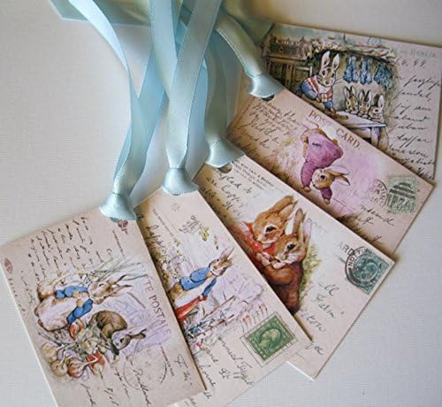 Peter Rabbit Gift Tags - Beatrix Potter's Peter Rabbit and Benjamin Bunny - Hangtags, Gift Bag Tags - 5 Scrapbooking Tags