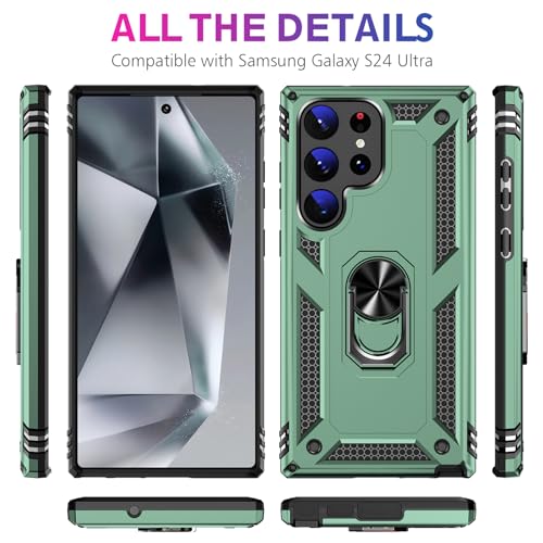 Image of for Samsung Galaxy S24 Ultra Case with Screen Protector, Military Grade Rugged Shockproof Heavy Duty S24 Ultra 5G Protective Cover for Samsung S24 Ultra Magnetic Ring Kickstand Phone Case (Green)