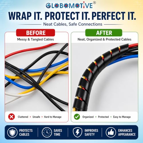 Image of GLOBOMOTIVE PE Spiral Cable Sleeve- Spiral Zip Wrap, Hider & Concealer for Desktop PC, TV, Office, Home Theater, Cable Management, Cord Organizer, Wire Cover | 25 Meter, Black (6 mm)