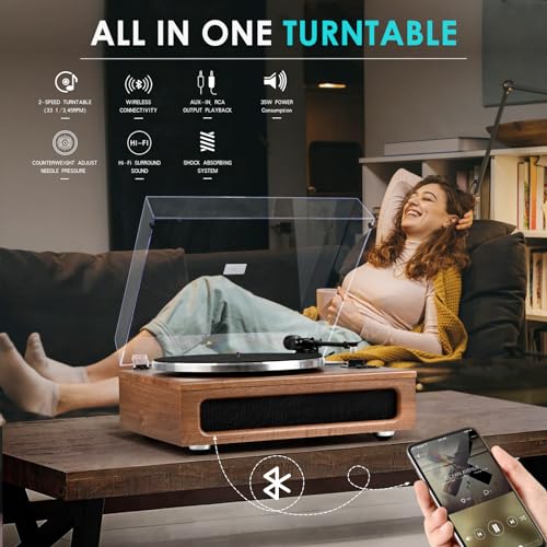 Wockoder HQ-KZ018 All-In-One Vintage Record Player High Fidelity Belt Drive Turntable thumb #5