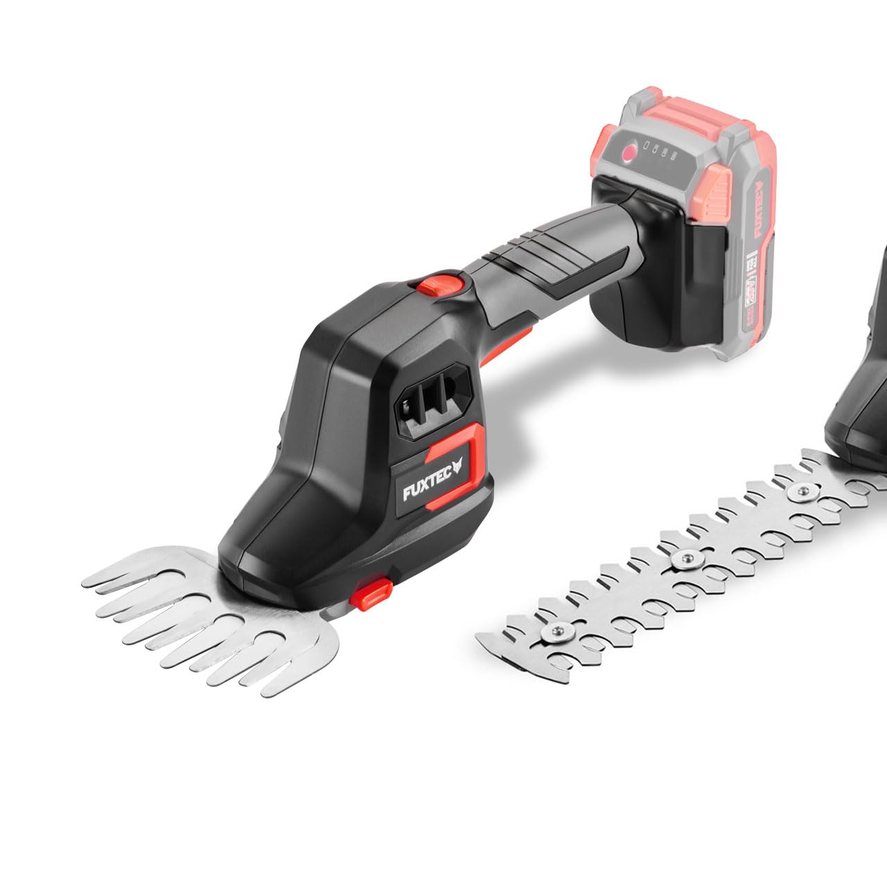 FUXTEC Tijeras de Podar a Batería 20V FX-E1HHS20 | Espada de 20 cm | Peso 0,67 kg | Incluye Accesorio Cortasetos y Cortabordes | Sin Batería ni Cargador