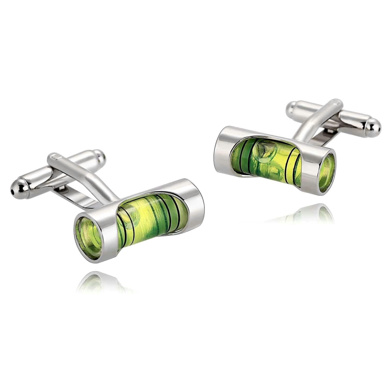 Dsnyu Gemelos de acero inoxidable cilíndricos plateados para hombre, estilo vintage, accesorios de camisa de esmoquin, color verde para boda, 2 x 0.8 cm, No es una piedra preciosa