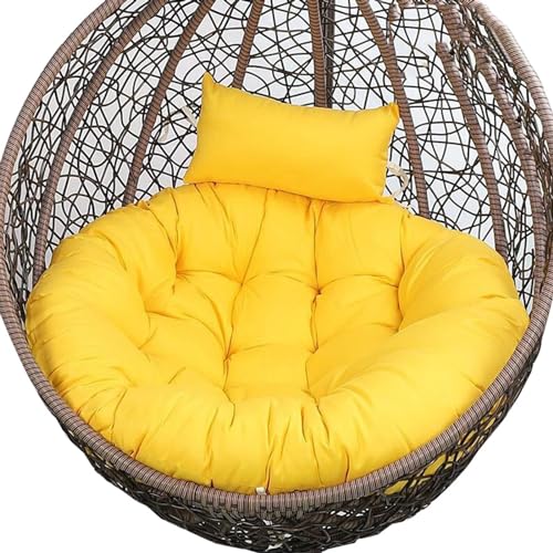 Silla mecedora grande de ratán para jardín, hamaca colgante de huevo de mimbre con cojines para uso en interiores y exteriores, color amarillo brillante, solución de asiento elegante y cómoda