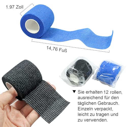 QiGui Selbstklebender Verband 8 Rollen 5cmx4.5m Verbandsmaterial Pflaster Rolle Elastische Binde Bandage Fixierbinde Haftbandage Selbstklebend für Sport und Erste Hilfe Vet Wrap Hund Pferde(Schwarz)