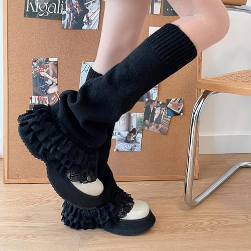 Sexybody Womens Lace Leg Warmers Y2K Kawaii Lolita Leg Warmer Knit White Black Pink Flared Cute Leg Socks for Grils3