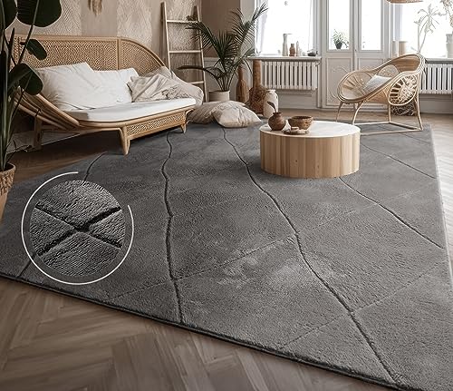 Paco Home Alfombra Salon De Habitacion Pelo Corto Motivo Boho Chic Motivo Nordica 3D Moderna, tamaño:60x100 cm, Color:Antracita 2