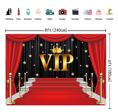 INRUI Red Carpet VIP Photography Backdrop Stage Channel Gold Glitter Spots With Curtain Background Party Video Shoots Decorations (8x6FT) - Image 4