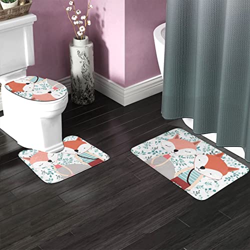 DIRYKILP Badematte + Konturmatte + Toilettendeckelbezug, süßes Fuchspaar 3 Stück Badematte Set, mit rutschfester Klebeunterseite – Bild 3