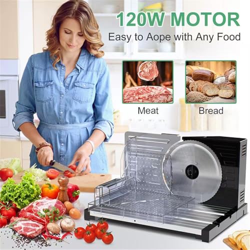 Home Electric Meat Slicer - Foldable with 6.7'' Removable Blade, Adjustable Thickness for Meat, Cheese, Fruits, and Vegetables