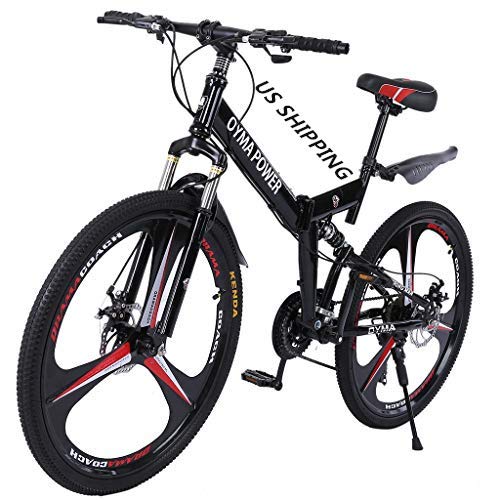Folding Mountain Bike,Alonea 26in 21-Speed Disc Brake 7 Shifter Bicycle Full Suspension MTB