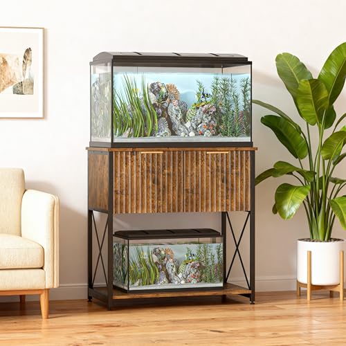 Piskyet 20-29 Gallon Fish Tank Stand,Metal Frame Aquarium Stand,Cabinet for Fish Tank Accessories,350Lbs,Rustic Brown