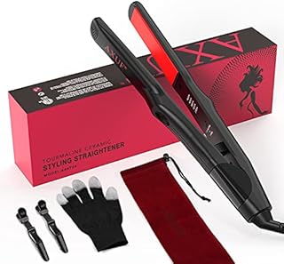 AXUF Professional Hair Straightener,Flat Iron for Hair with 5s Fast Heating & 5 Temp Setting ,Hair Straightener and Curler 2 in 1 for All Hairstyles, 1-inch Dual Voltage,Gifts for Women, Black/Red