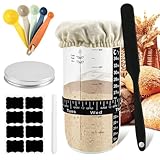 CEOTIS Sauerteig-Starterglas-Set, Deckel-Set, 680 ml, rundes Glas, mit Silikon-Spatel, Datums-Fütterband, Thermometer, Etikett, Stift, Messlöffel, Stoffabdeckung, wiederverwendbares Sauerteigbrot