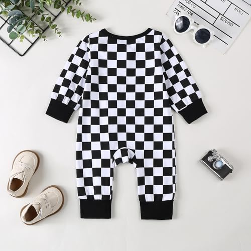Karuedoo Newborn Baby Boy Girl Clothes Checkered Long Sleeve Zipper Romper Jumpsuit One Piece Bodysuit Fall Winter Outfit3