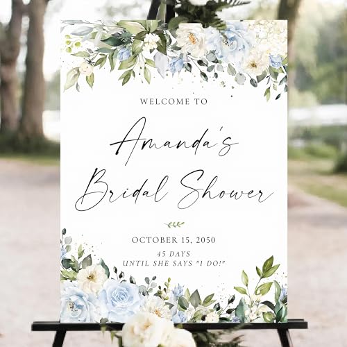 Personalized Green Floral Bridal Shower Sign, Bridal Shower Welcome Sign, Elegant Rustic Flower Bridal Shower Banner, Modern Floral Welcome Board, Minimalist Bride Welcome Sign #02