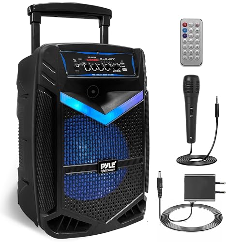 PYLE Sistema de Altavoces, PA, 1200W, Bluetooth, portatil, Recargable, Exteriores, subwoofer de 15”, Tweeter de 1”, función de grabación, micrófono, Luces de Fiesta, Radio USB/SD, Color Negro