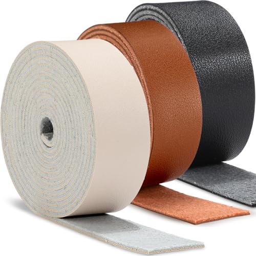 SilTriangle 3 Rolls Leather Straps for Crafts Single Sided Faux Leather Strips 2 mm Thickness 78.7 Inches Long for DIY Art Craft Projects Belt Tooling (1 Inch,3 Colors 2)