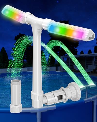 POOLHOUR [Patented] 2026 Upgrade Higher Pool Fountain with Lights for Above Ground/Inground Pools, 360° Adjustable Water Sprinkler Dual High-Pressure Spray, Remote-Controlled, Waterfall Cooler (White)