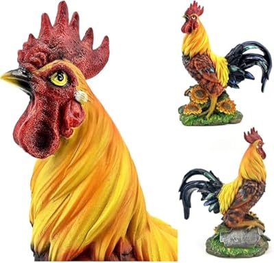 Bellaa 22977 Rooster Statue 12 inch Boho Home Decor Kitchen Gift Outdoor Sculpture Garden Patio Yard Figurine Farmhouse Animal Chicken Hen Sunflower Country Farm Barnyard Cabin Nature Lovers
