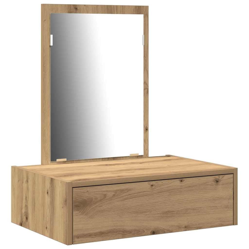 Tomostar Coiffeuse Murale avec Miroir, Table de Maquillage Suspendue avec Tiroir Table de Toilette Murale Marron 60 x 40 x 70 cm Bois d'ingénierie