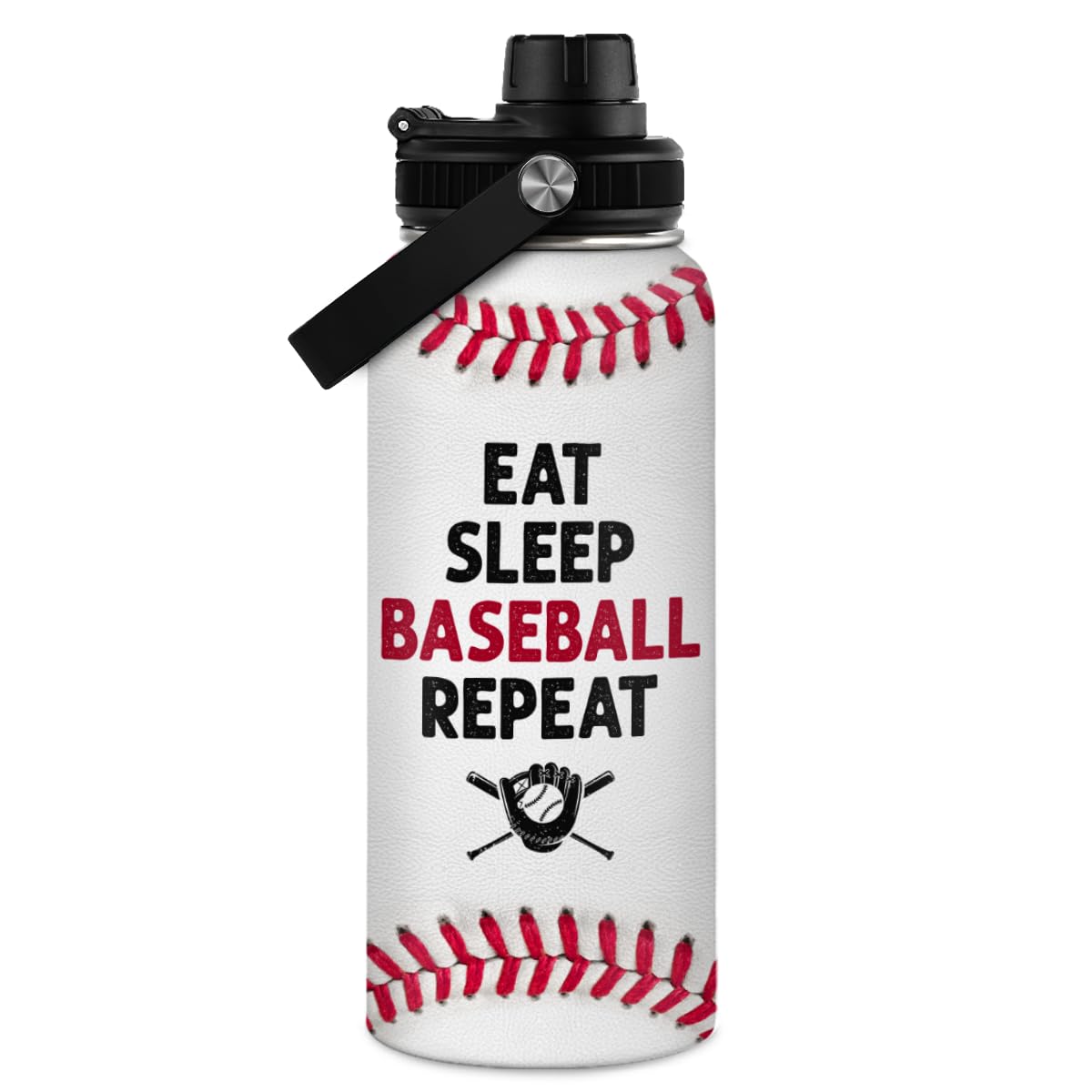 SANDJEST Baseball Water Bottle 32 Oz - Insulated Stainless Steel