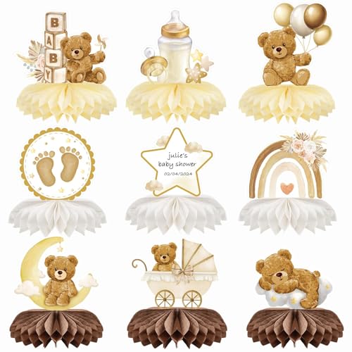 9pcs Bear Baby Shower Decorations Centerpieces Cream Brown We Can Bearly Wait Baby Shower Decorations Gender Reveal Table Centerpieces