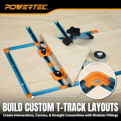 Image of POWERTEC T-Track 90 Corner Connectors, Drop-in Fittings for 3 /4 inch x 3 /8 inch Grooves, Compatible with 1 /4 inch & 5 /16 inch T-Bolts, Modular T-Track System for Jigs, Router Tables, and More, 8PK (72353)