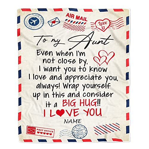 CenturyTee Personalized to My Aunt Blanket from Nephew Niece I Love You Hugs Air Mail Letter Birthday Mothers Day Christmas Thanksgiving Customized Fleece Blanket (30 x 40 in Baby Size)