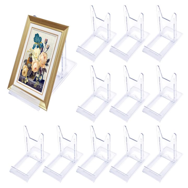 Mikihat 12 Pezzi Espositori per Piatti in Acrilico, Supporto Cavalletto Decorativo Regolabile Trasparente, Porta Piatti da Esposizione, Supporto per Espositore per Foto Piatti Cornici Libri Cucina