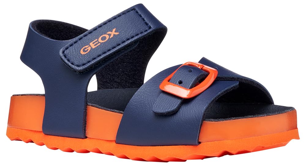 Geox B Chalki Boy Sandal, Navy/Orange, 27 EU
