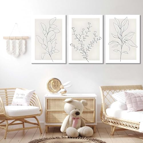 3Pcs Framed Neutral Botanical Wall Art Minimalist Abstract Botanical Line Canvas Posters Prints Modern Beige Boho Plant Paintings Wall Decor Pictures for Bedroom Living Room Home Decoration - Image 4