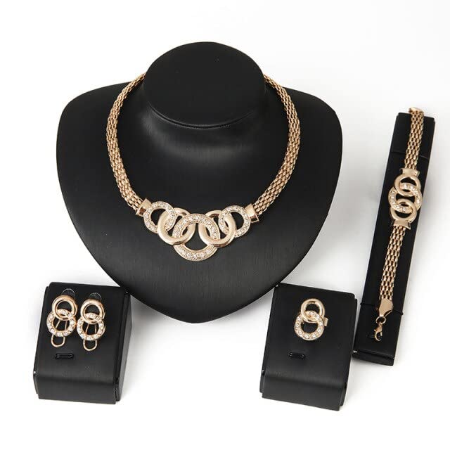 New Brand Exaggerated Big Choker Trendy Round Shape Necklace Bracelet Earring Ring 4pcs/Set Party Costume Fashion Jewelry